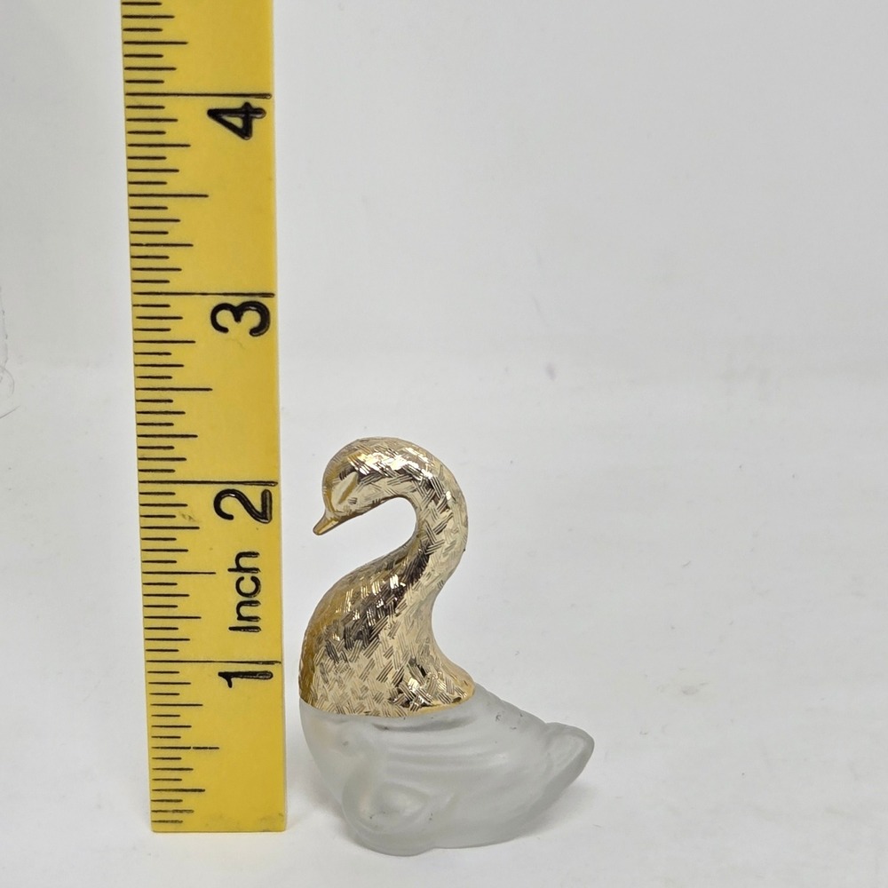 Vintage Avon Field Flowers Swan Perfume Bottle Frosted Glass Gold Tone Mini - Picture 3 of 5